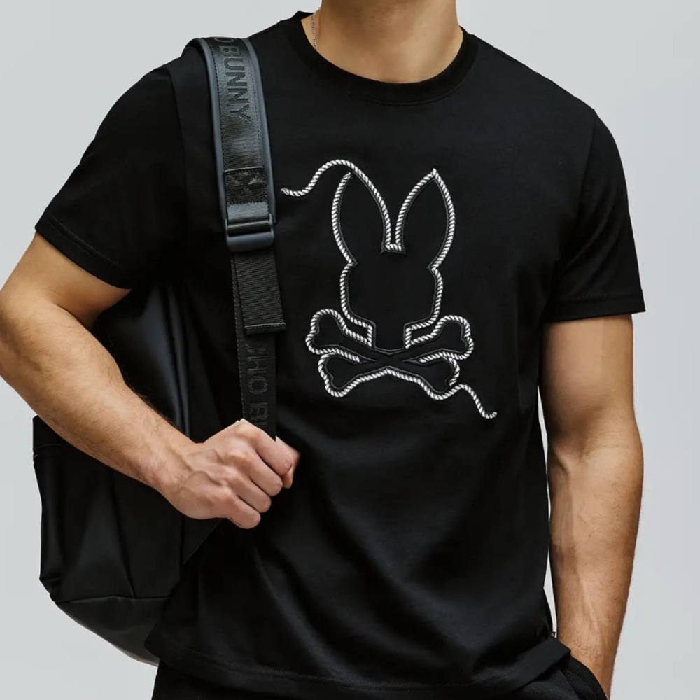 Psycho Bunny Black Short-Sleeve Tee with White Rope Bunny Graphic